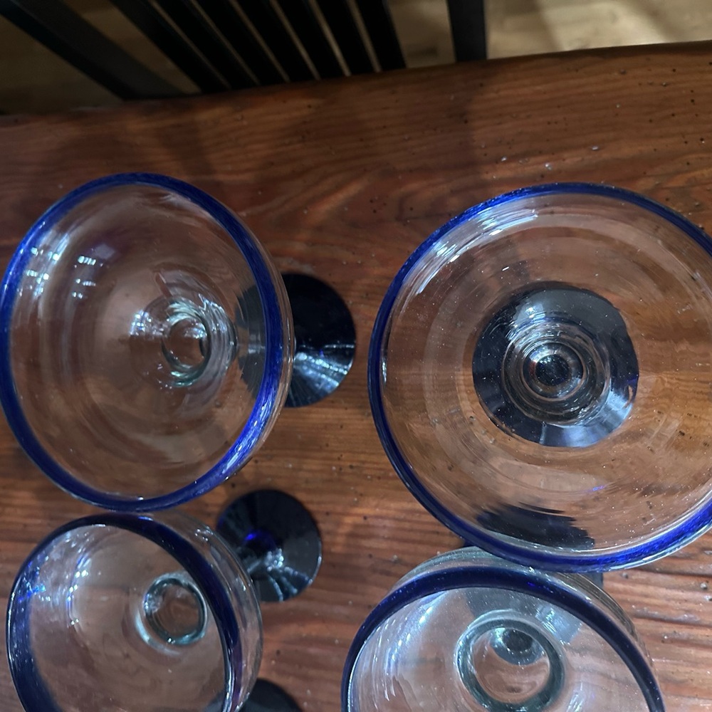 Blue Rimmed Glass Goblets - Picture 4 of 5